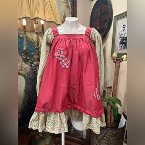EUC BY WEISSMAN. Red Plaid Patchwork Dress with Floral Sleeves